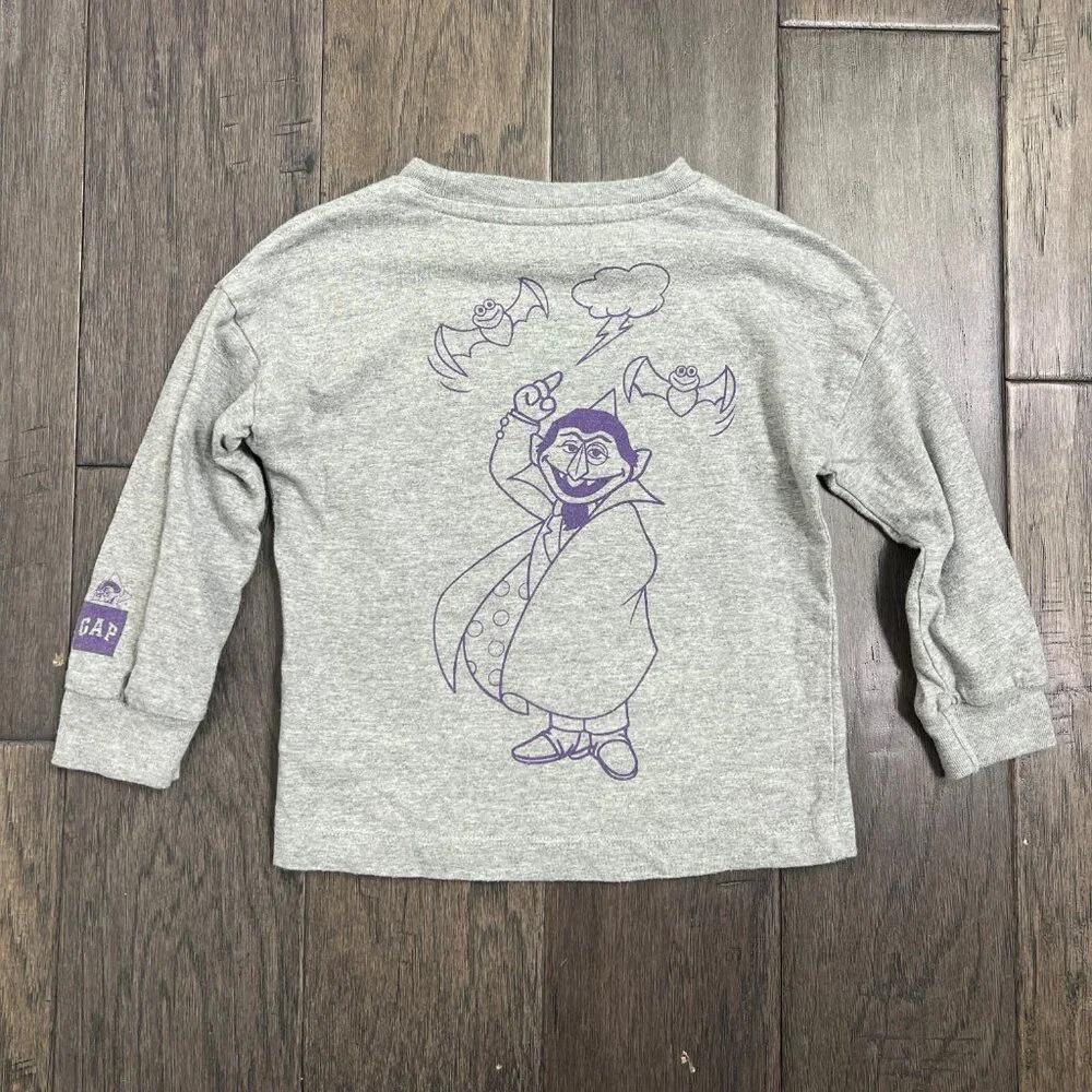 Baby Gap Sesame Street The Count Long Sleeve Graphic Tee 2T Grey - Picture 2 of 6
